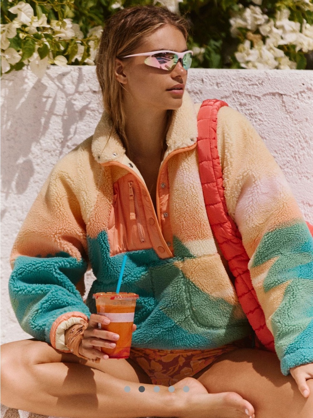 Hit the slopes printed Colorblock Sherpa Pullover Jacket - Multicolor